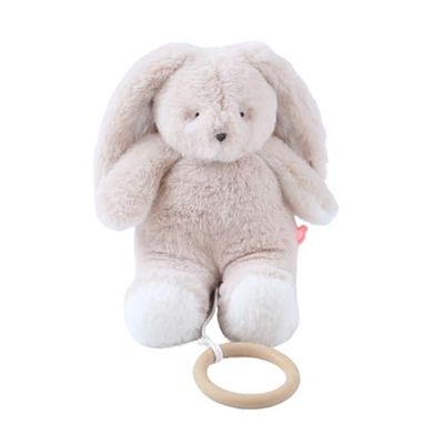 Noukie's - Mini Peluche Musicale Moka - Doudou en Coton Bio + Anneau en Bois - Éveil Musical - Cadeau Bébé