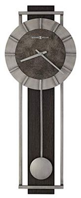 Howard Miller Cass City Wall Clock II 549-544 – Rectangular Aged Silver Metal Frame with Satin Ebony Panel Home Decor, Pendulum & Quartz Movement