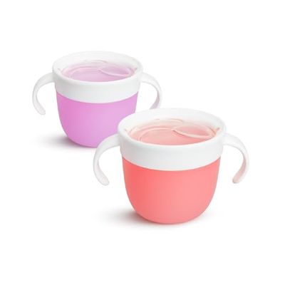 Munchkin 2 peças Snack Catchers| Toddler Snack Box & Baby Weaning Pot | Snack Holder & Food Storage Containers| BPA Free Toddler Snack Pot Tub para crianças, Sem Spill - Pink & Pot Roxo