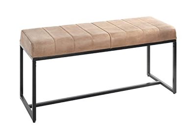 HAKU Mobel Bench Brown, Black, Genuine Leather, Metal - Size: W 100 cm X H 48 cm X D 38 cm, Style: Industrial