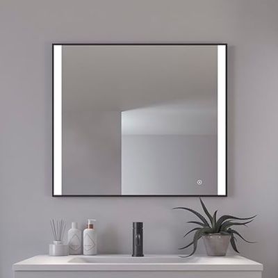 Loevschall Libra fyrkantig spegel med belysning | LED-spegel med touch-brytare 80 x 70 cm | badrumsspegel med LED-belysning | justerbar badrumsspegel med belysning