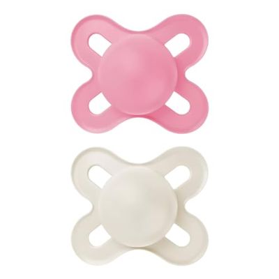 MAM Originele Start kalmerende speen 0-2 maanden (set van 2) MAM fopspeen 0-2 maanden met kaakvriendelijke speen van rubber, set van 2 babyaccessoires met sterilisator-fopspeenhouder, roze/neutraal