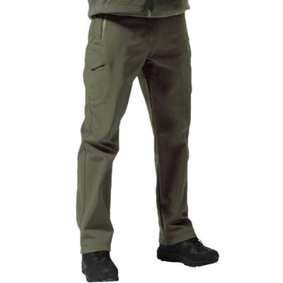 FREE SOLDIER Walking Trousers for Men Winter Waterproof Trousers Outdoor Hiking Trousers Softshell Thermal Fleece Lined Overtrousers (Green,33 Tall)