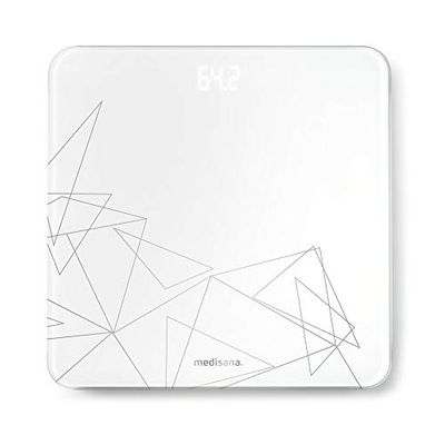 medisana PS 437 digital personal scale up to 180 kg / 396 lb bathroom scales made of glass, invisible LED display, motif scale, "Step-On" activation, Silver Lining