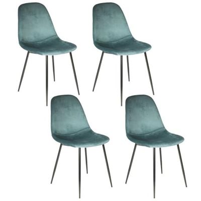 HOME DECO FACTORY The HD67031 - Juego de 4 Muebles de Terciopelo Cotele Giulia, Color Azul Pato, Silla, Asiento, salón, Comedor, Dormitorio, Muebles, Metal, 54 x 85 x 44 cm
