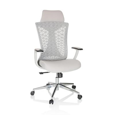 hjh OFFICE Profesjonalne krzesło biurowe FALEO W materiał/siatka, krzesło obrotowe z podparciem lędźwiowym, zagłówek z regulacją wysokości, szary 751012
