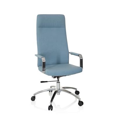 hjh OFFICE 670975 Silla de Escritorio SARANTO Plus I Tela Azul Claro, Silla de Oficina Respaldo Alto, con Reposabrazos, Estilo Retro