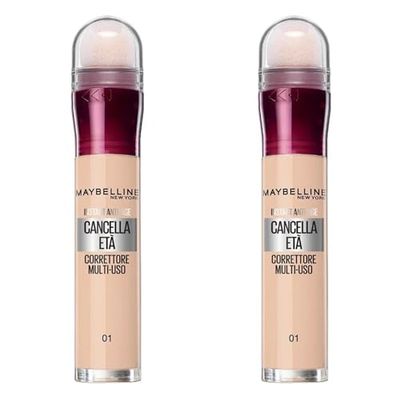 Maybelline New York Correttore Liquido Il Cancella Età, con Bacche di Goji e Haloxyl, Copre Occhiaie e Piccole Rughe, 01 Light, Confezione da 2