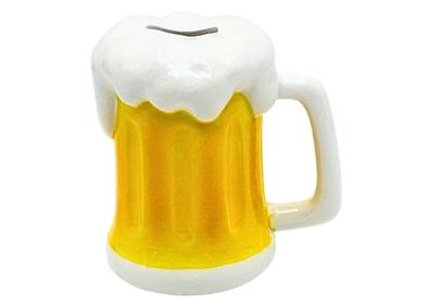 Spaarpot als bierglas - spaarpot - spaarpot - bierkassa, wit - geel, grootte L/B/H ca. 14 x 13 x 14 cm