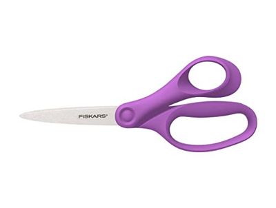 Fiskars Tijeras escolares, Tijeras para niños a partir de 12 años, Para diestros, Longitud total: 18 cm, Hojas de acero inoxidable, Violeta, 1067857