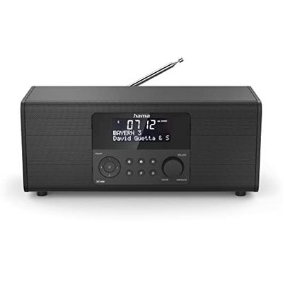 HAMA | Rádio digital DR1400 (rádio, Dab/Dab+/FM, com pilhas ou bateria, rádio despertador com 2 alarmes, temporizador, estéreo, ecrã iluminado, rádio digital compacto), cor preta