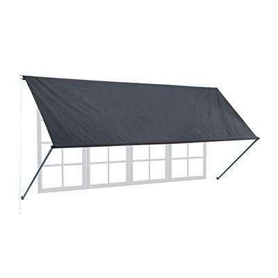 Relaxdays Solgardin utdragbara armar, 120 x 350 cm, fallskärm, rullbar, UV-skydd, antracit