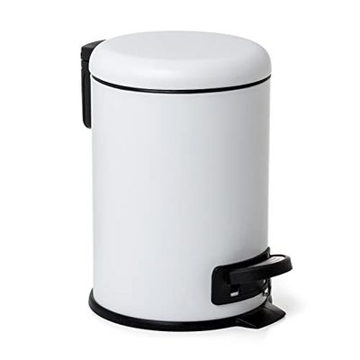 TATAY Poubelle de Salle de Bain avec Pédale en Acier Inoxydable, 3L Capacité, Polypropylène, Intérieur Amovible, Fermeture Soft-Lock, Sans BPA, Blanche. Mesure: 17,5 x 22,5 x 25 cm