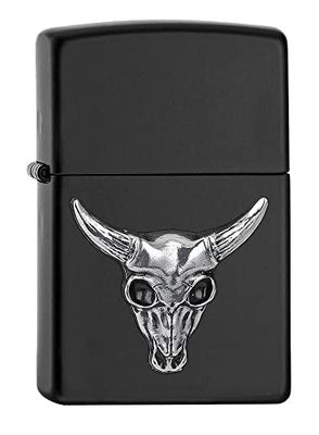 Zippo Emblem, Metal, Black Matte-Bull Skull, One Size