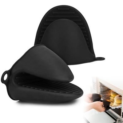 1 par tjocka kökshandske i silikon, värmebeständiga ugnshandskar, halkfria kökshandskar, värmebeständig kökshandske för matlagning, grill, bakning, svart