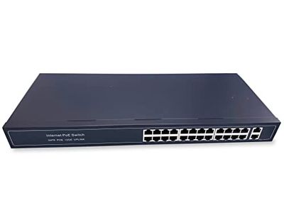 Elfcam® - 24 PoE Ethernet Switch Ports with 2 Uplink Gigabit Ethernet 10/100/1000Mbps Ports, Unmanaged Plug & Play, Rugged Metal (24 PoE Ports)