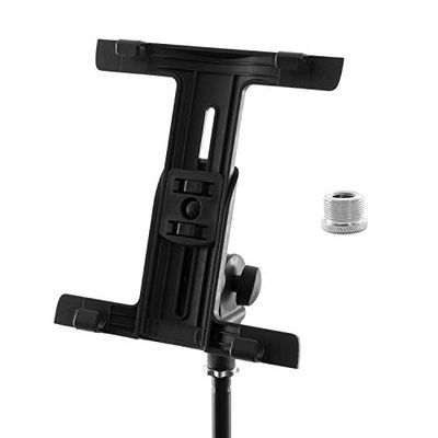 Tiger - Soporte de iPad para micrófono y música con abrazadera ajustable., negro
