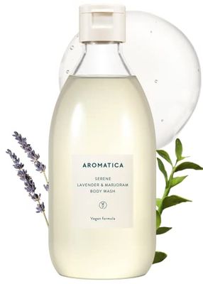 AROMATICA Serene bagnoschiuma alla lavanda e maggiorana 10,14 once / 300 ml, vegano, detergente quotidiano sotto la doccia miscelato con profumi di derivazione naturale