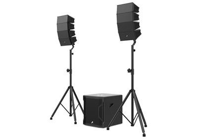 Audibax Seattle 500 - Ensemble d'Enceintes Stéréo pour Système de Sonorisation - Réseau de Lignes Compact - Colonnes Actives - Puissance du Caisson de Basses 300W RMS et Enceintes 100W + 100W RMS