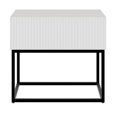 Selsey Table De Chevet sur Pieds Noirs avec Tiroir À Lamelles 50 x 44 cm Table De Nuit Gris Beige Veldio