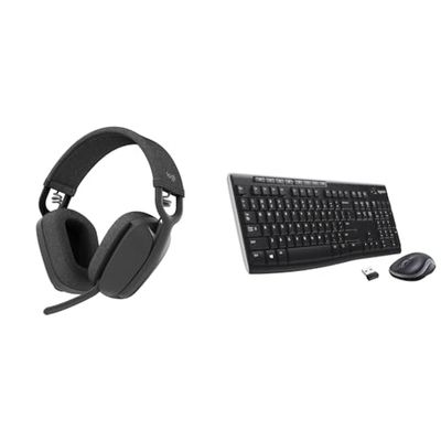 Logitech Cuffie auricolari wireless leggere Zone Vibe 100 con microfono antirumore & MK270 Combo Tastiera e Mouse Wireless per Windows, 2,4 GHz Compatto, 8 Tasti Multimediali