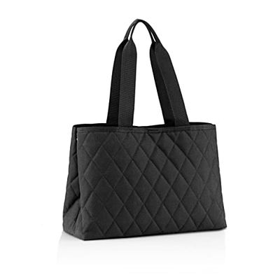 Reisenthel Classic Shopper M Rhombus Black – ruime boodschappentas en elegante handtas in één, van waterafstotend materiaal, Rhombus zwart, 39 x 28 x 16