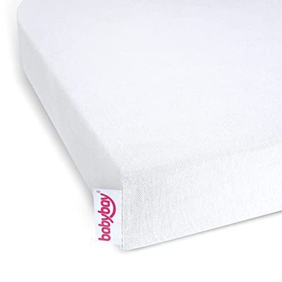 babybay Jersey hoeslaken Deluxe met membraan geschikt voor de modellen Maxi, Midi, Boxspring, Comfort en Comfort Plus, wit, 89 x 50 cm (enkele verpakking)