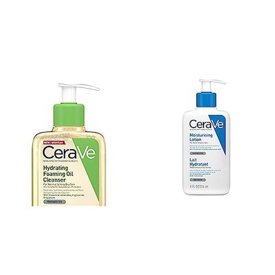 CeraVe Hydrating Foaming Oil Cleanser 236ml for Normal to Very Dry Skin with Squalane & Moisturising Lotion, with hyaluronic acid and 3 essential ceramides (Packaging may vary) 236 ml