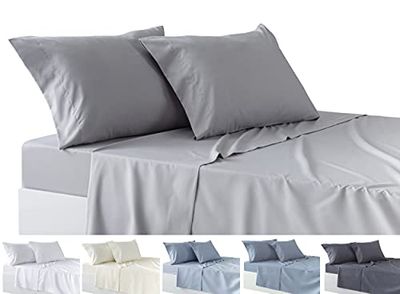 Todocama 4-delat lakanset – justerbart underlakan – bänkskiva – två örngott 50 x 80 cm. (Säng 90–90 x 190/200 cm, ljusgrå)