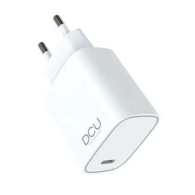 DCU Tecnologic | Cargador, Adaptador de Carga, Cargador GAN USB Tipo C Power Delivery 30W, Color Blanco