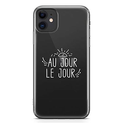 Zokko Beschermhoes voor iPhone 11, met Franse opschrift "Au Jour Le Jour", zacht, transparant, wit