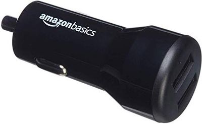 Amazon Basics Carregador de carro, de 4,8 A / 24 W, 2 portas USB, para dispositivos Apple e Android, preto