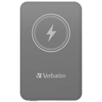 Verbatim Magnetic Power Bank 5000 mAh, Wireless Charger 15 W, 20 W PD via USB-C, Power Bank Small and Magnetic for iPhone 15, 14, 13, 12, Pro, Max, iPad, Grey