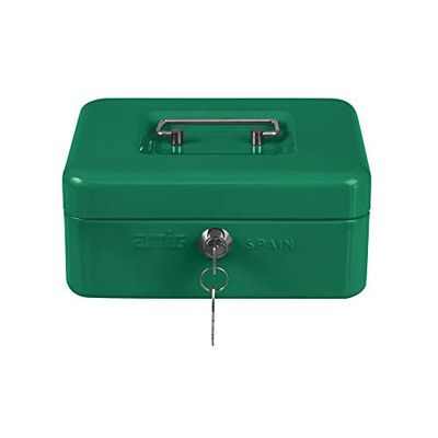 Amig - Steel Money Box | Removable Coin Compartment | Nickel-Plated Safety Lock | Impact & Scratch Resistant | Ideal for Shops & Offices | 150 x 110 x 70 mm, Green, Alloyed Steel