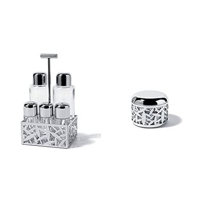 Alessi - MSA16 - CACTUS! Servizio per olio, aceto, sale, pepe e spezie in acciaio inossidabile 18/10 lucido e vetro. & Cactus Formaggiera, Acciaio Inossidabile, Argento, 9.2 cm