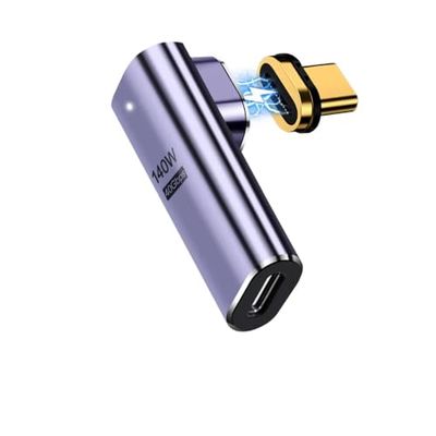 Ewent Adaptateur USBC Magnétique, Connecteur 90° Magnétique USB C, 40Gbps USB4, PD 100W, Vidéo 8K60Hz, pour MacBook, iMac/iPad, Switch, Ordinateur Portable, Tablette, iPhone 14 et appareils USB C