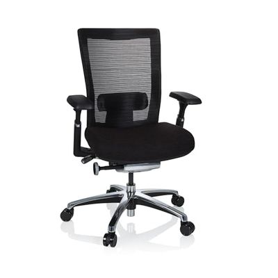hjh OFFICE Nova Pro 657651 Professionele bureaustoel van stof, zwart, ergonomisch met netrug, zonder hoofdsteun