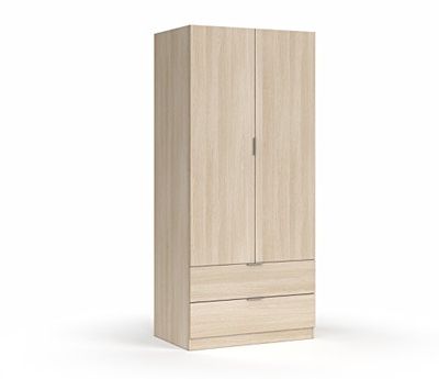Habitdesign Armário de 2 portas e 2 gavetas, 180 x 81,2 x 52 (AltoxAnchoxFundo - em cm), guarda-roupa 2 portas cor de carvalho
