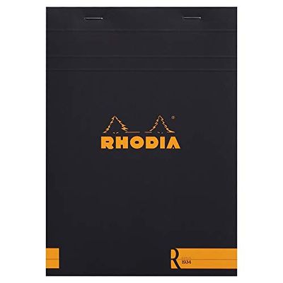RHODIA 162012C - Stapled Notepad "Le R" No. 16 Black - A5 - Lined - 70 Detachable Sheets - Ivory Clairefontaine Paper 90 g/m - Velvety Touch Cover - Basics