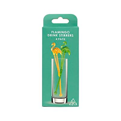 Novelty Reusable Drink Stirrers/Cocktail Sticks– Flamingo Shaped – 4pack, Yellow, red, Blue, Yellow