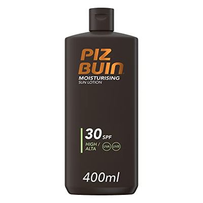 PIZ BUIN Moisturising Latte Solare SPF 30, Crema solare 30 idratante, Protezione solare 30 con filtri UVA/UVB e Glicerina, Protezione SPF30 resistente all'acqua e al sudore, 400 ml