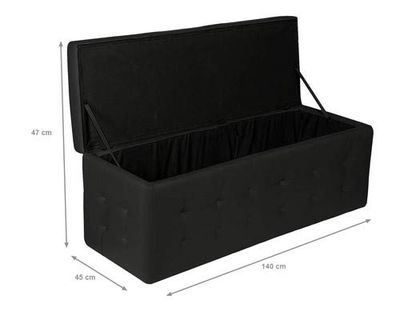 Dmora Cassapanca finta pelle, Pouf Contenitore Moderno, Panca Imbottita, 140 Cm (Nero), XL