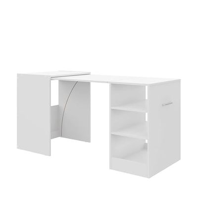 HOGAR24 ES - Mesa Multiusos Retractil, con Estantes - Blanco (Alto 76 cm/Ancho 149 cm/Fondo 63 cm)