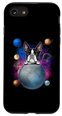 Carcasa para iPhone SE (2020) / 7 / 8 Boston Terrier On The Moon Galaxy Funny Dog In Space Puppy