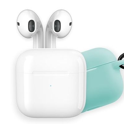 apm 600333 - Auricolari Bluetooth senza fili, auricolari senza fili, auricolari Bluetooth, custodia in silicone turchese, cuffie Bluetooth, compatibile con PC smartphone, tablet, bianco, 600333