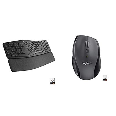 Logitech Ergo K860 Tastiera Split Wireless Ergonomica Con Supporto Per I Polsi, Digitazione Comoda & M705 Marathon Mouse Wireless - Durata Della Batteria 3 Anni, Forma Ergonomica Scolpita