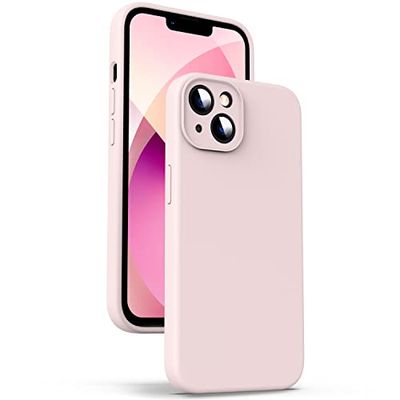 Supdeal Flytande silikonfodral för iPhone 13, [kameraskydd] [Anti-fingeravtryck] [Trådlös laddning] 4 lager telefonfodral skyddande fodral, inbyggt mikrofiberfodral, 6,1 tum, rosa