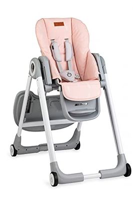 MOMI LUXURIA kinderstoel met 4 wielen, opvouwbaar, in hoogte verstelbaar (7 stappen) 61x67x89cm|5-punts veiligheidstuigje, remfunctie|verstelbare rugleuning (5 stappen) en dienblad, voetensteun|Roze