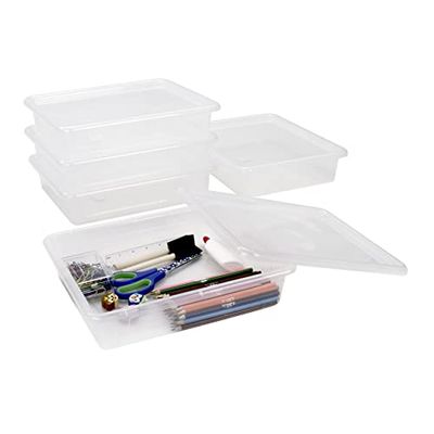 Storex Letter Size Deep Storage Tray – Organizer Bin for Classroom, Office and Home, Transparent, 5-Pack (62566U05C)