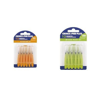 CRINEX - Phb Plus Ultrafine Gf - Brossette Dentaire - Fibres en Tynex - Orange - 12 Brossettes par Unité & Phb Plus Micro Gf - Brossette Dentaire - Fibres en Tynex - Vert - 12 Brossettes par Unité